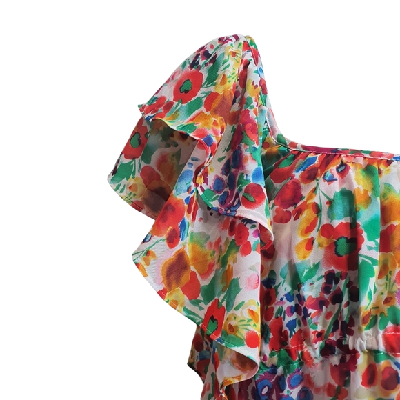 H&M Garden Collection Blouse Size 12 Watercolour Floaty Frill Top Milkmaid - Picture 5 of 9